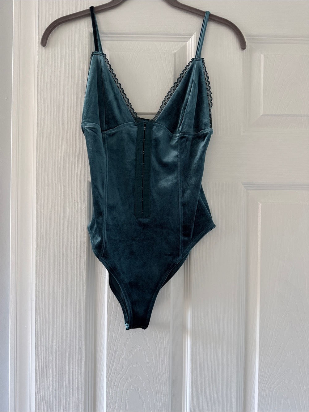 Forever21 Velvet Deep Teal Hook-and-Eye Bodysuit NWT MEDIUM